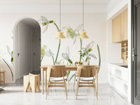 A peaceful flower design mural on decorative wallpaper.

