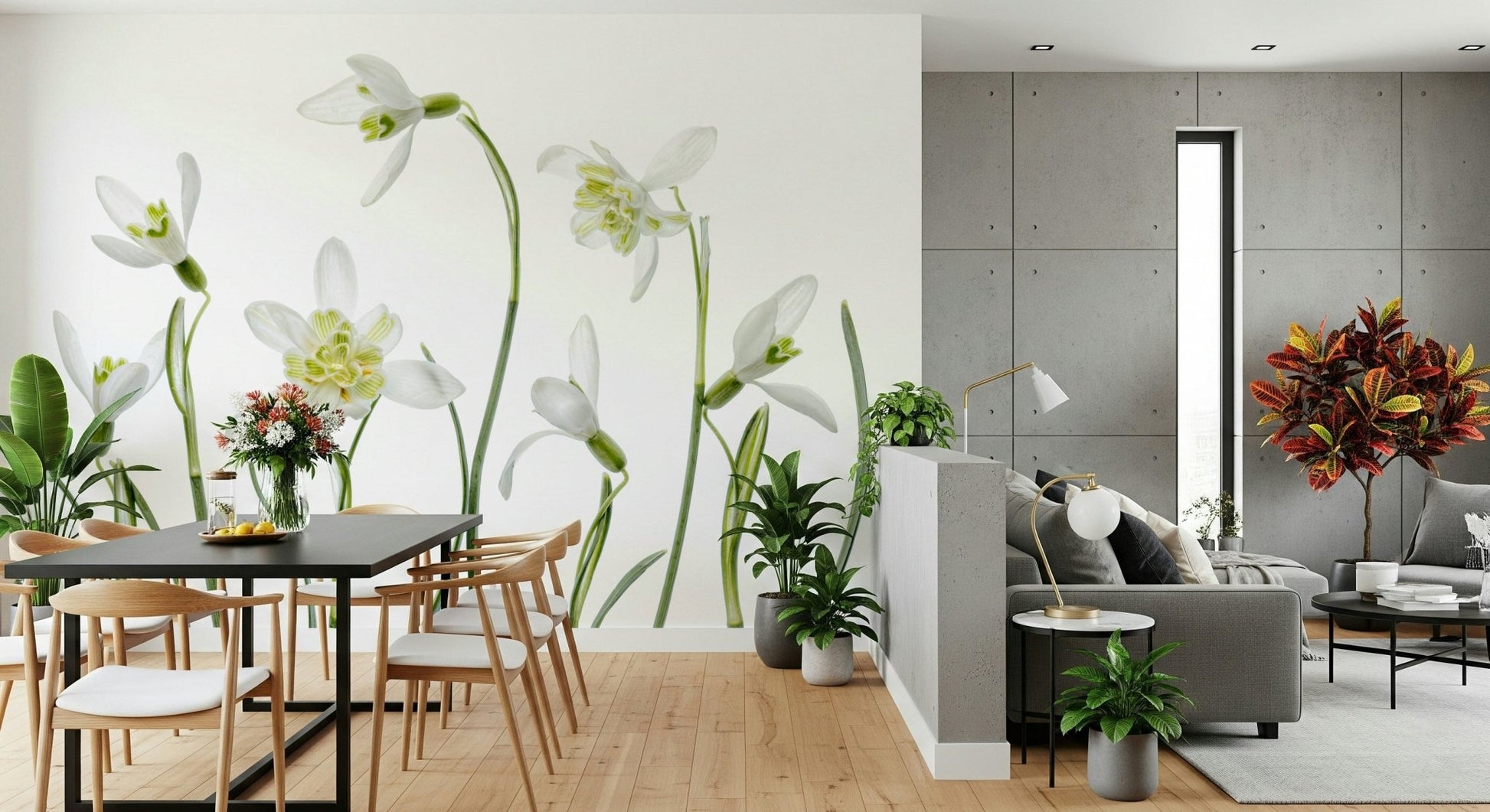 A classic soft floral wallpaper for walls.


