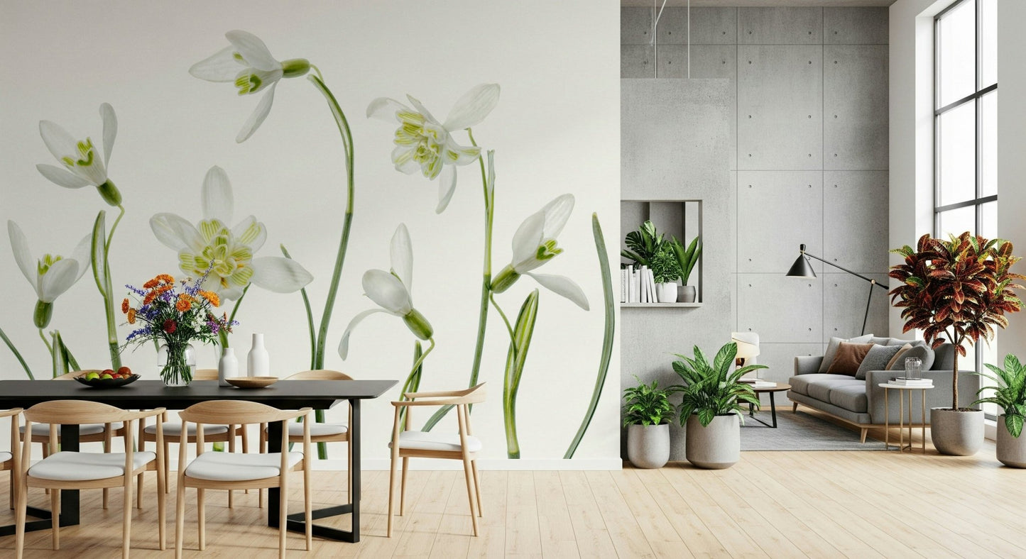 A contemplative floral pattern wallpaper mural for a feature wall.

