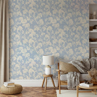White Blooming Flowers Wallpaper on a feature wall.
