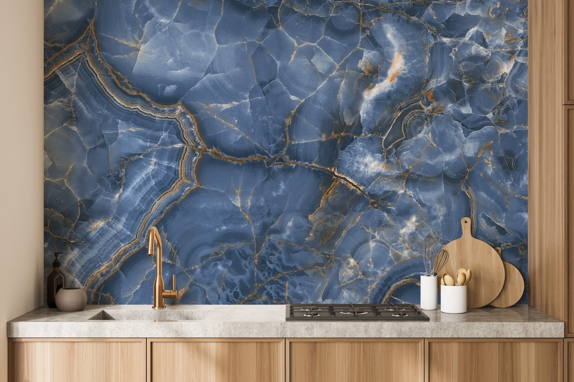 White & Blue Onyx Marble Wallpaper Mural - Giffywalls