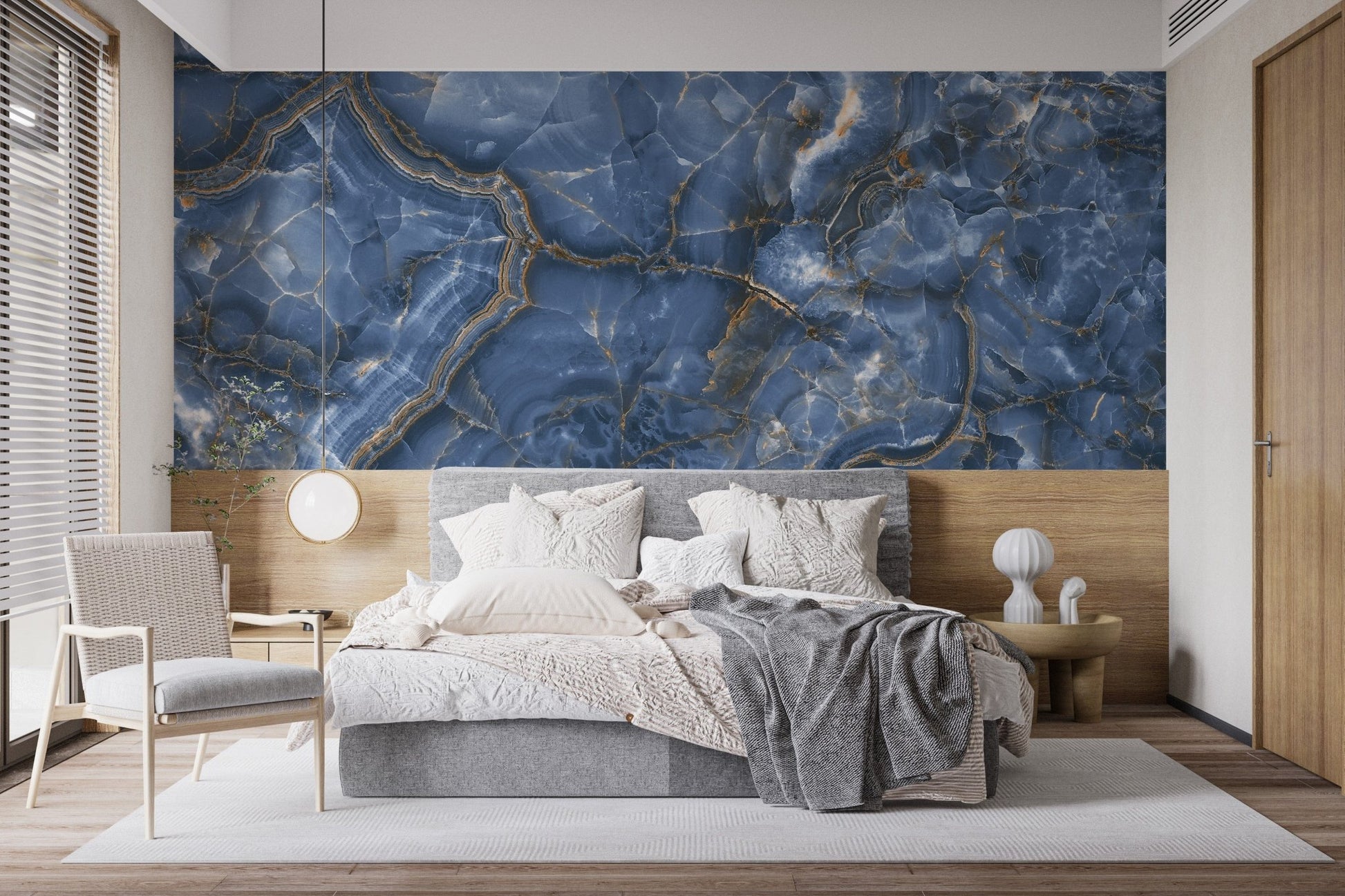 White & Blue Onyx Marble Wallpaper Mural - Giffywalls