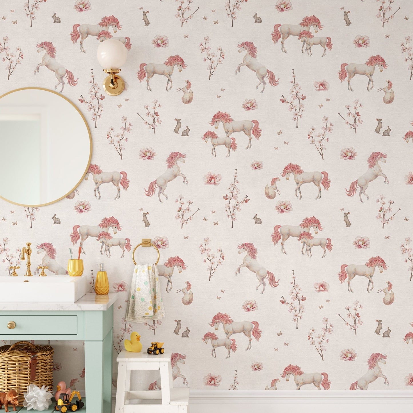Fantasy unicorn wallpaper with soft florals
