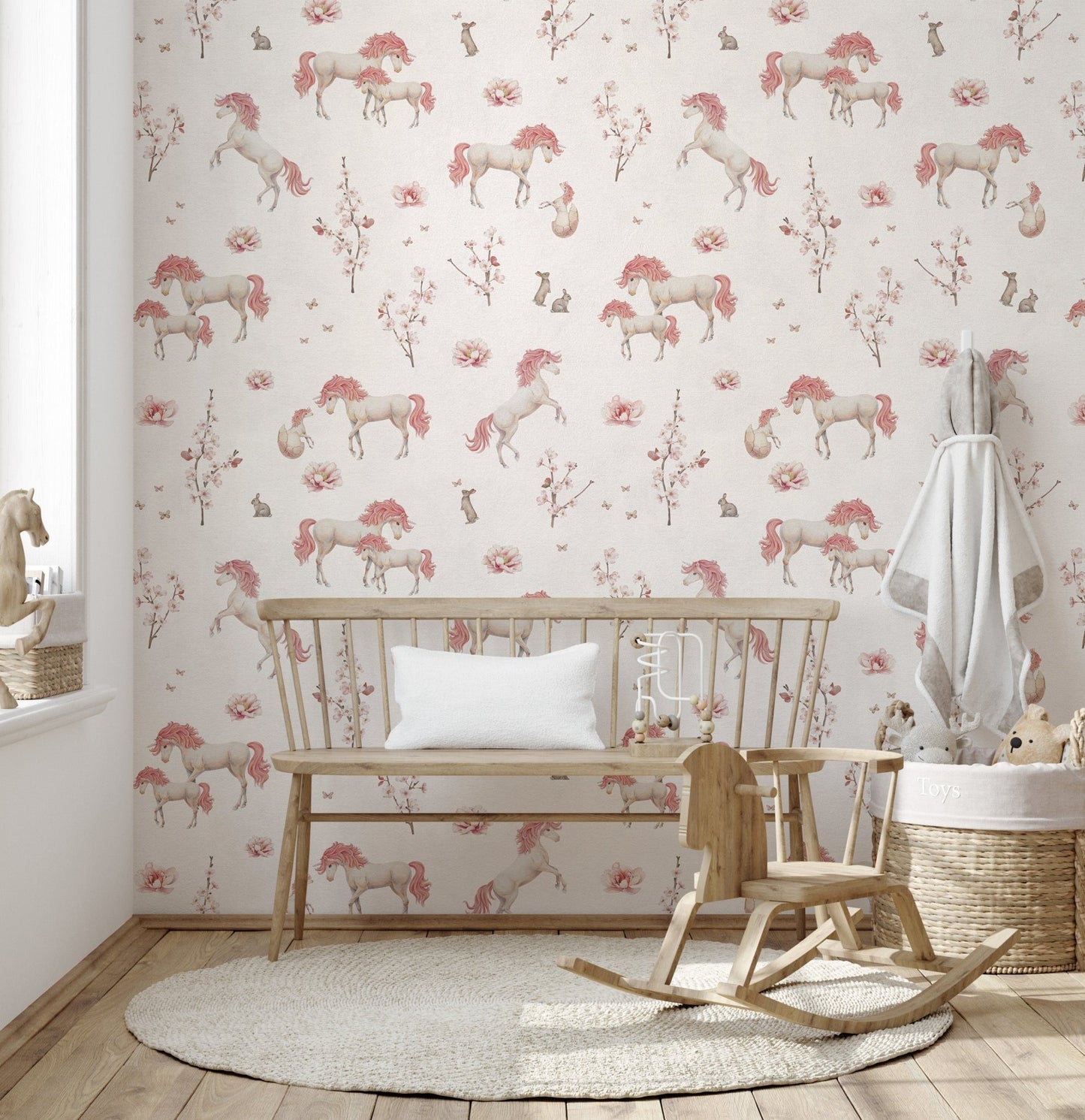 Blush unicorn and flowers nursery design
