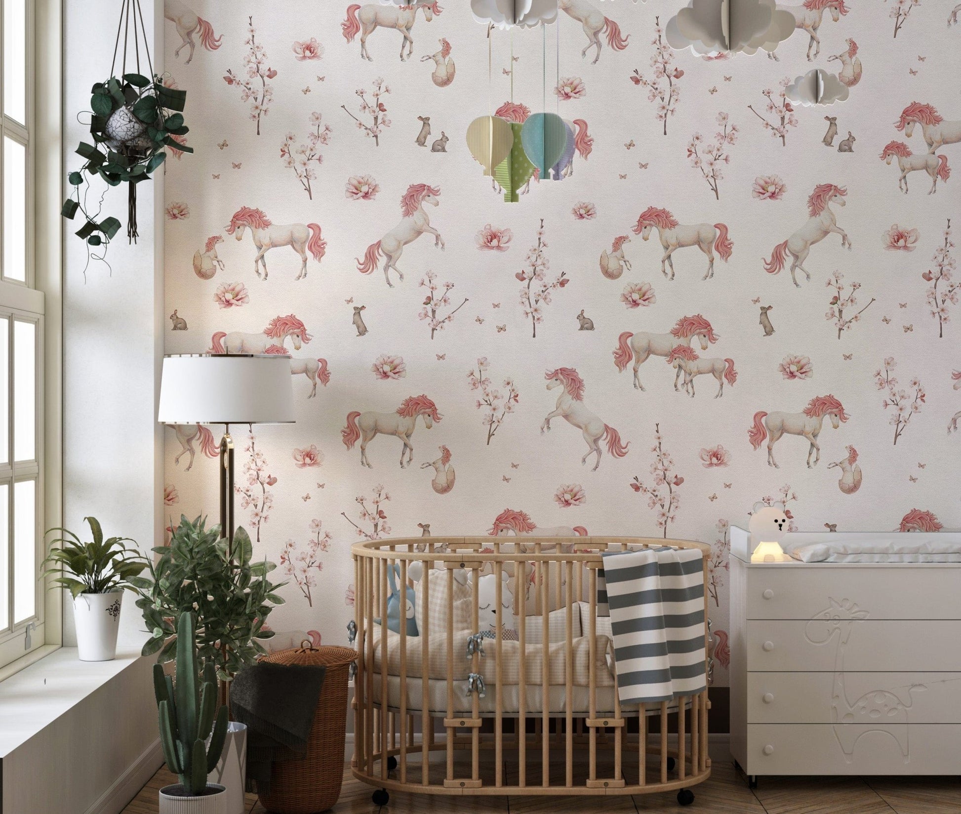 Magical unicorn-themed nursery wallpaper
