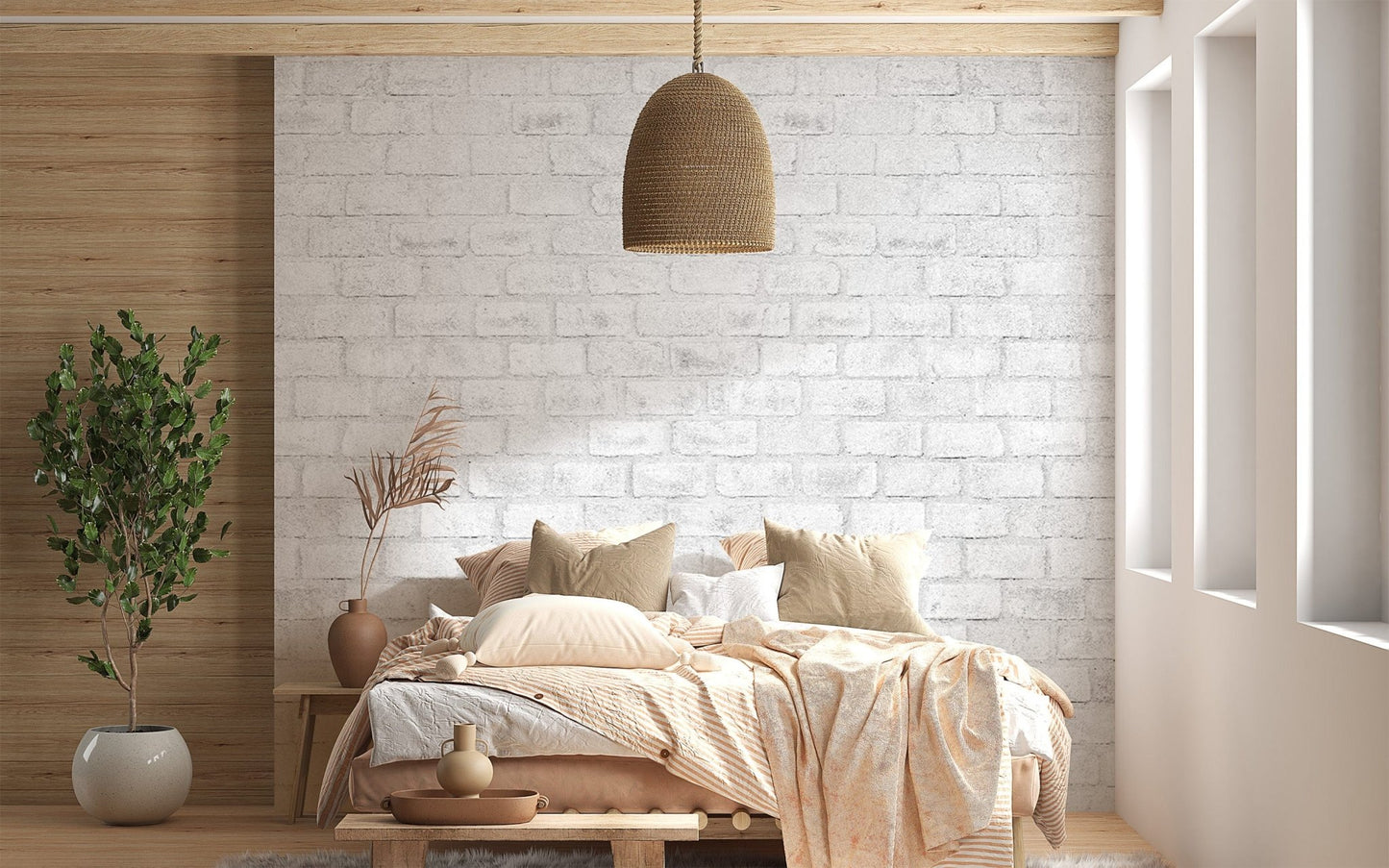 White brick texture wallpaper for cozy living spaces
