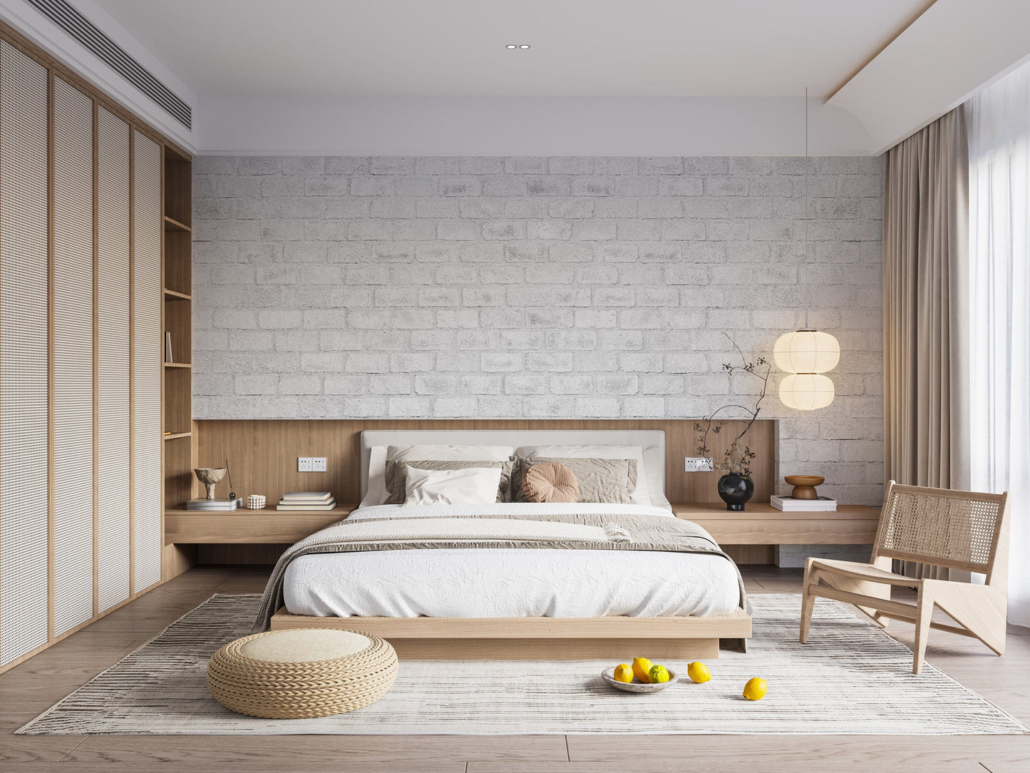 Minimalist white brick wall wallpaper for interiors
