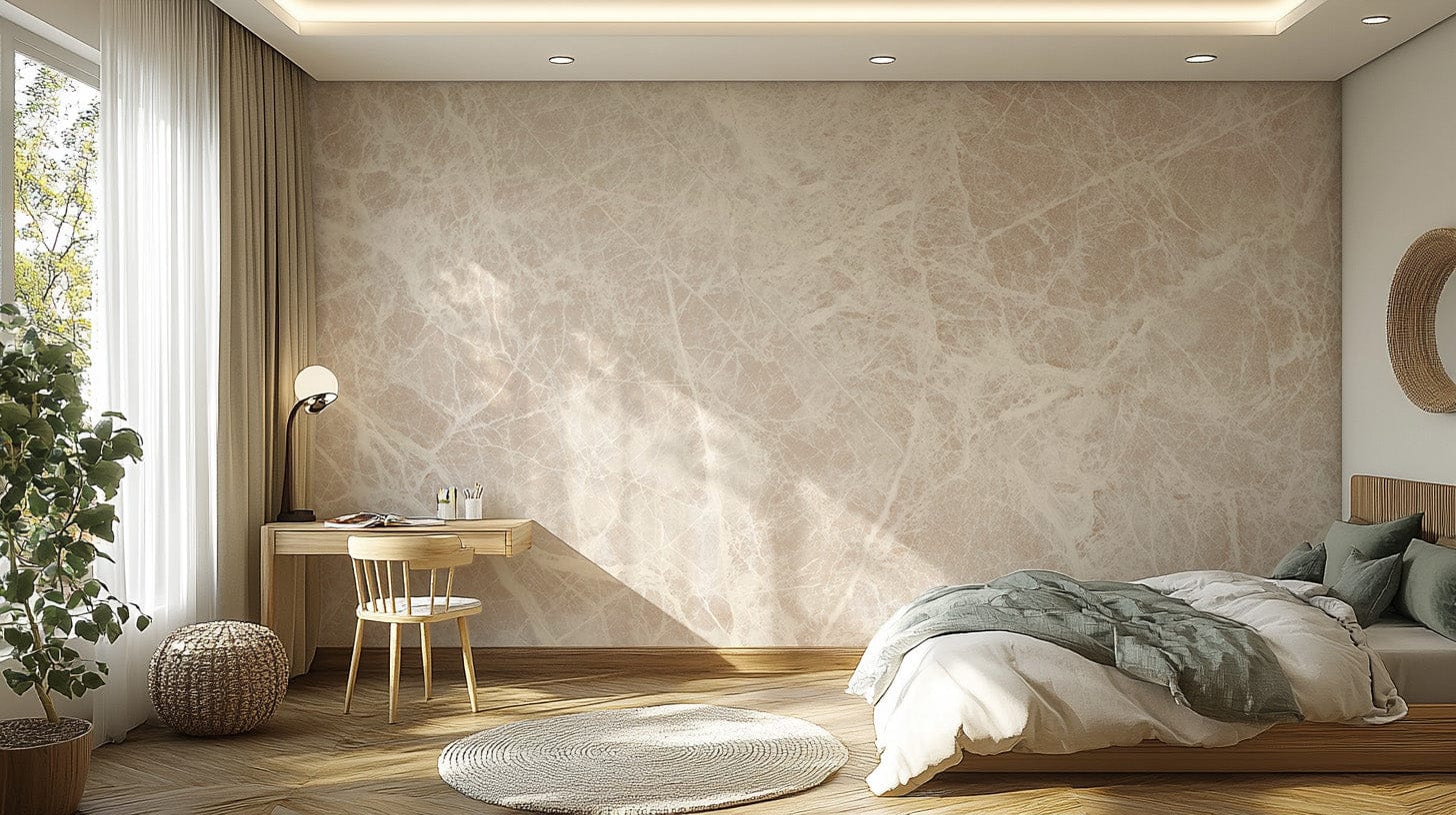 Elegant white marble-inspired wall bedroom mural
