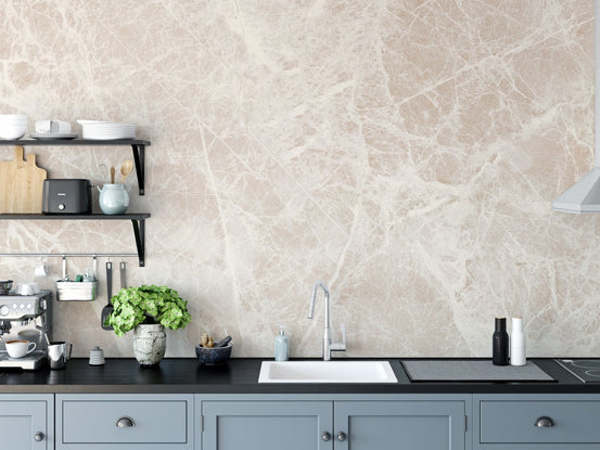 White Carrara marble texture wallpaper mural for kitchen, B386