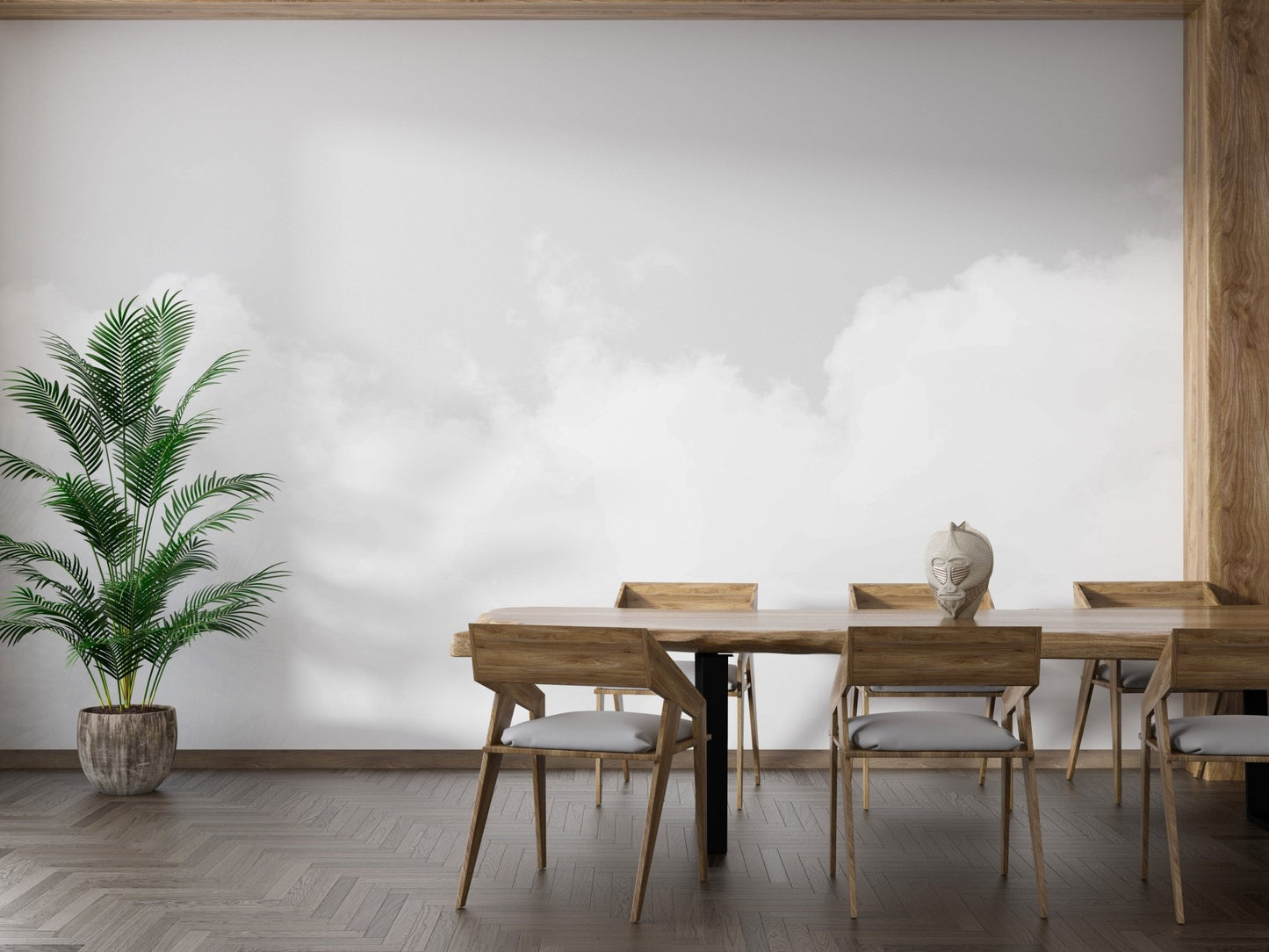 Calm white clouds floating in a gray sky. A769