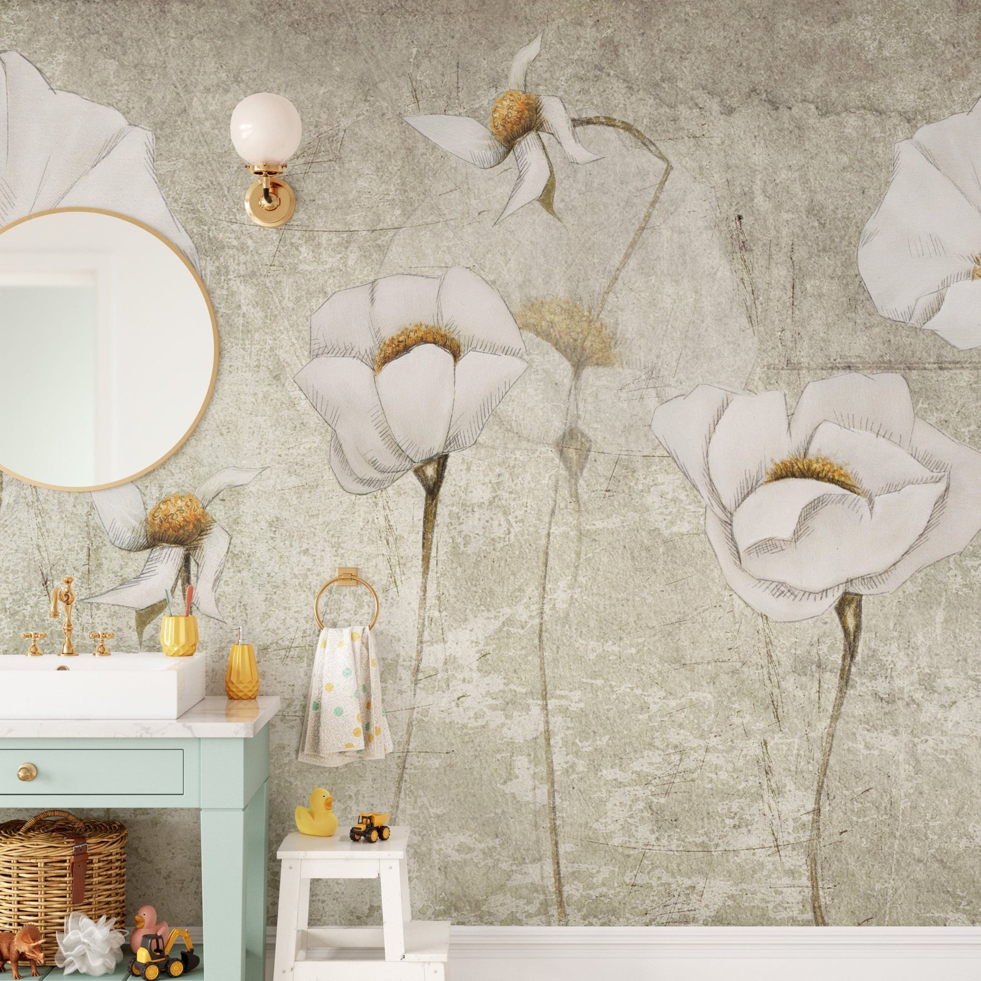 White flower wallpaper mural  A855