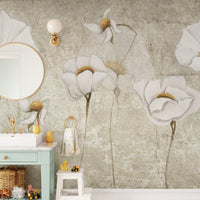 White flower wallpaper mural  A855