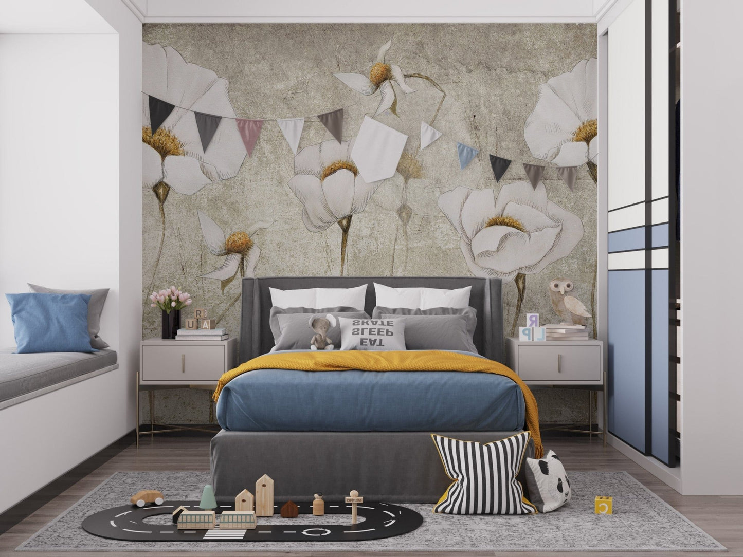 White Grunge Flower Wallpaper Murals - Giffywalls A855