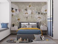 White Grunge Flower Wallpaper Murals - Giffywalls A855
