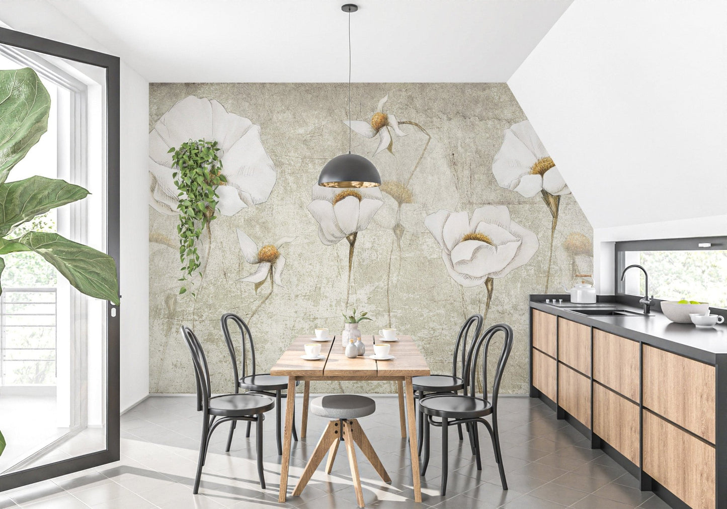 White Grunge Flower Wallpaper Murals - Giffywalls A855