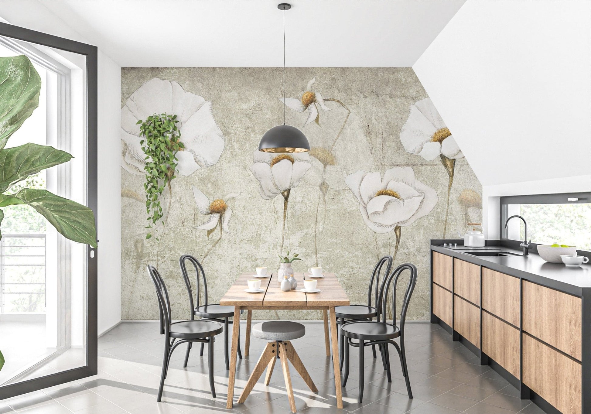 White Grunge Flower Wallpaper Murals - Giffywalls A855