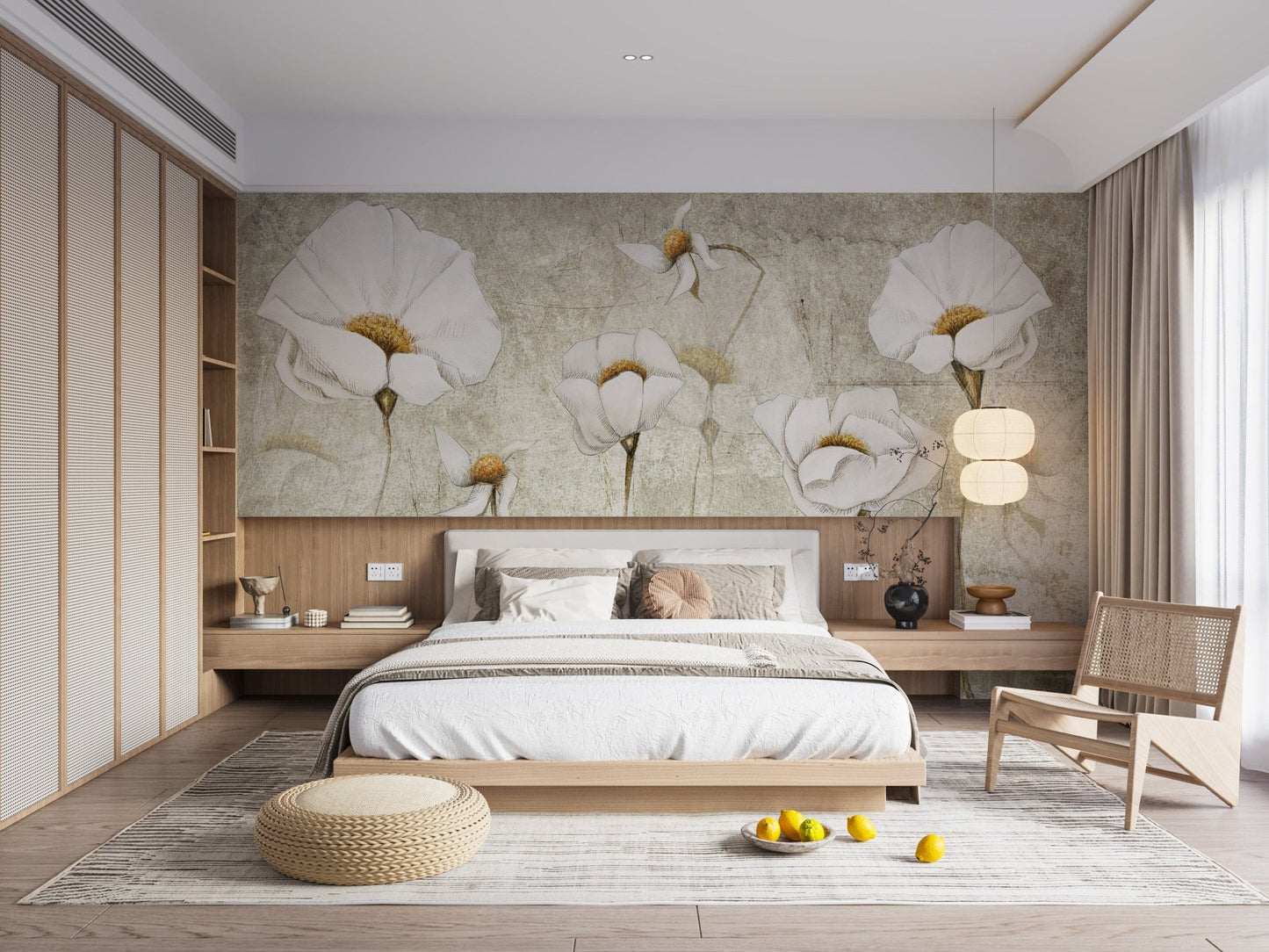 White Grunge Flower Wallpaper Murals - Giffywalls A855