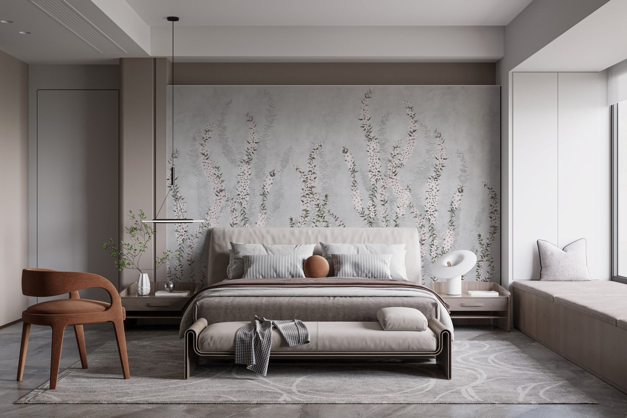 Flower branch wallpaper with soft blooms A884