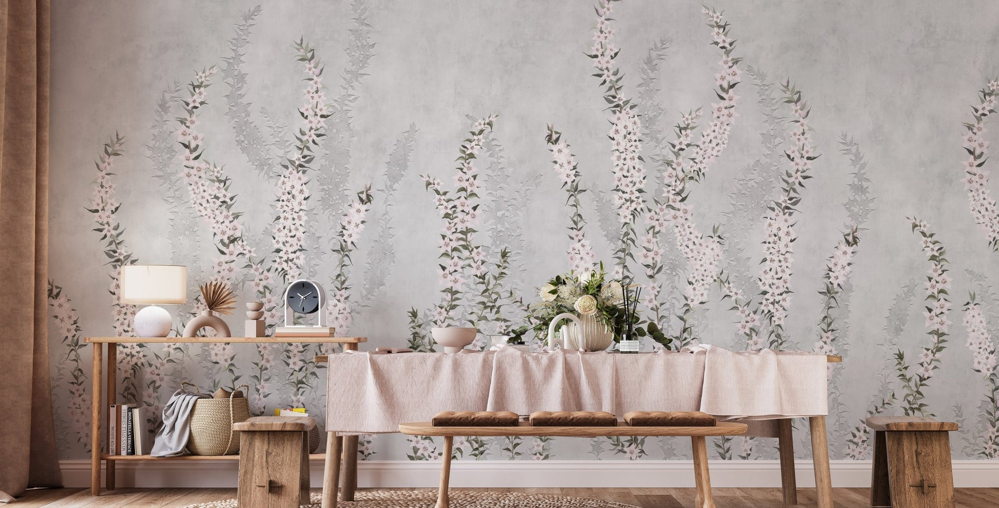 White Colour Flower Branches Peel and Stick Wallpaper Murals - Giffywalls
