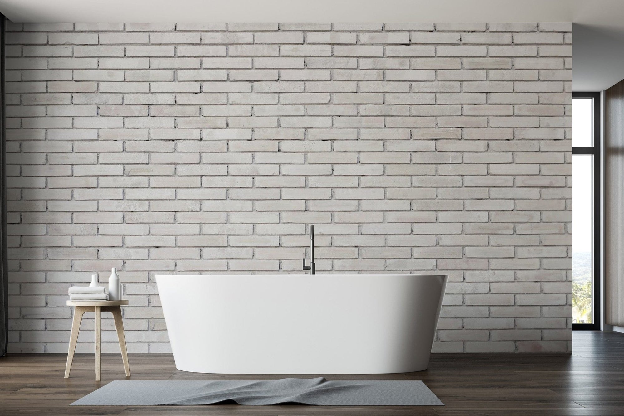 Minimalist white brick wallpaper with an industrial concrete look. brick-01
