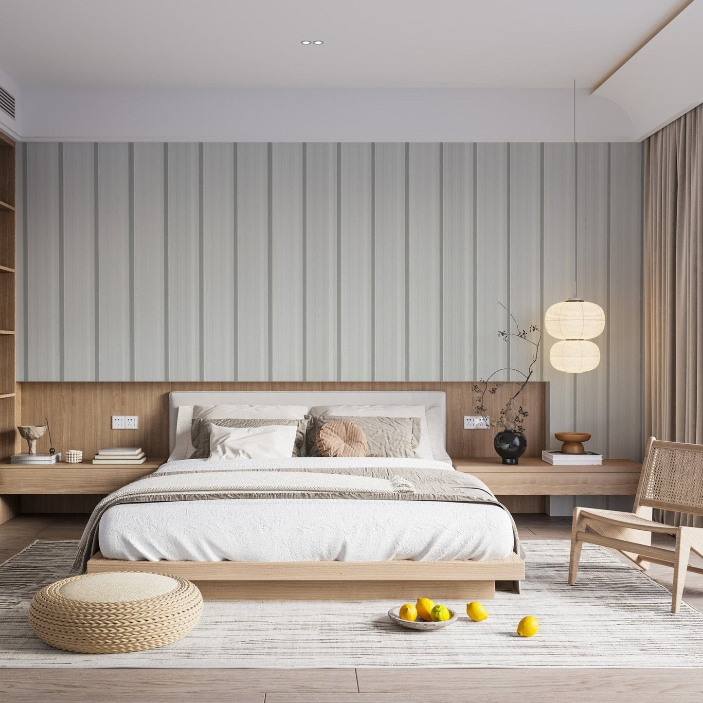 White corrugated metal sheet effect wallpaper for rooms brick-03
