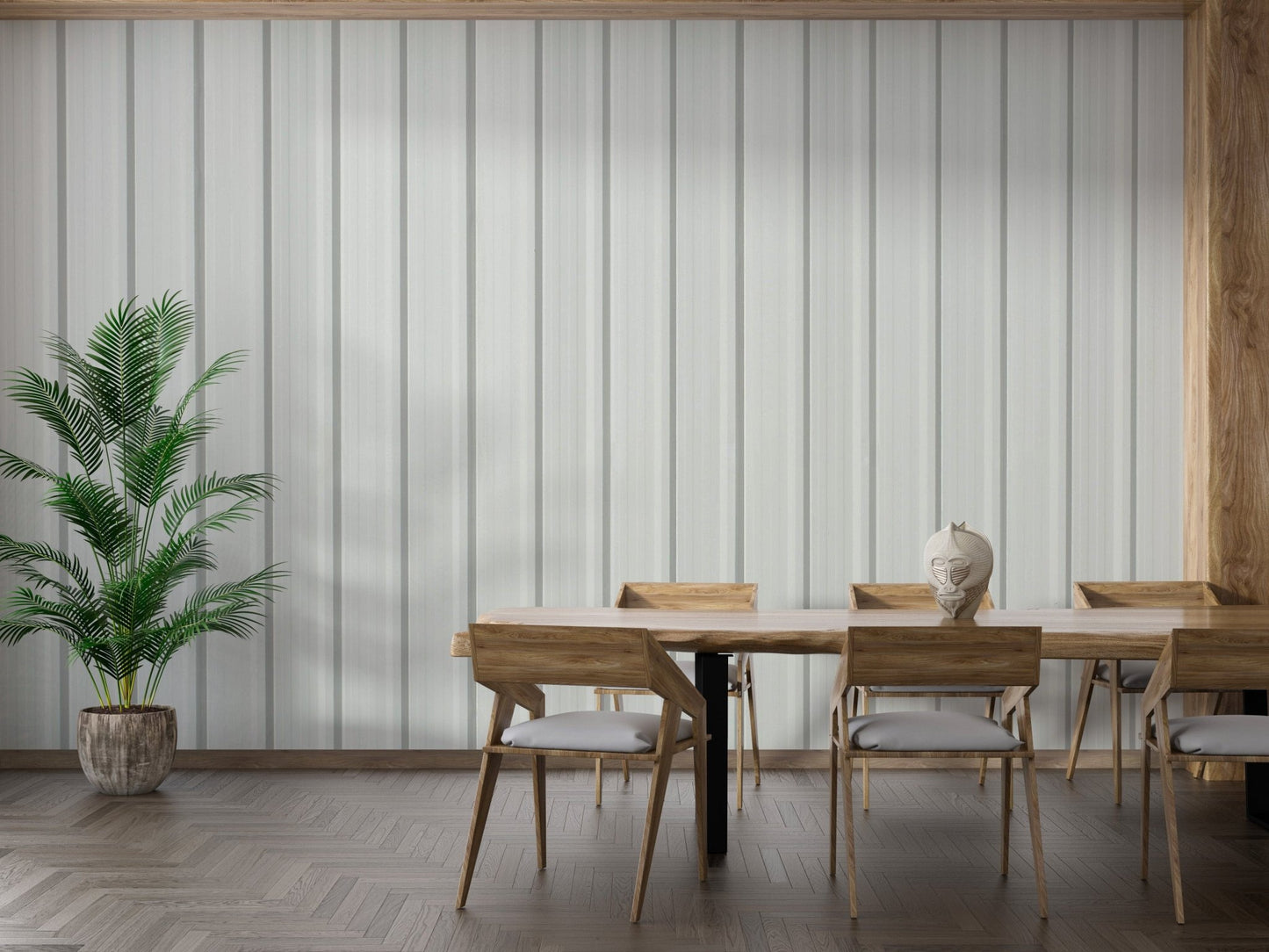 Minimalist white corrugated metal wallpaper for interiors brick-03
