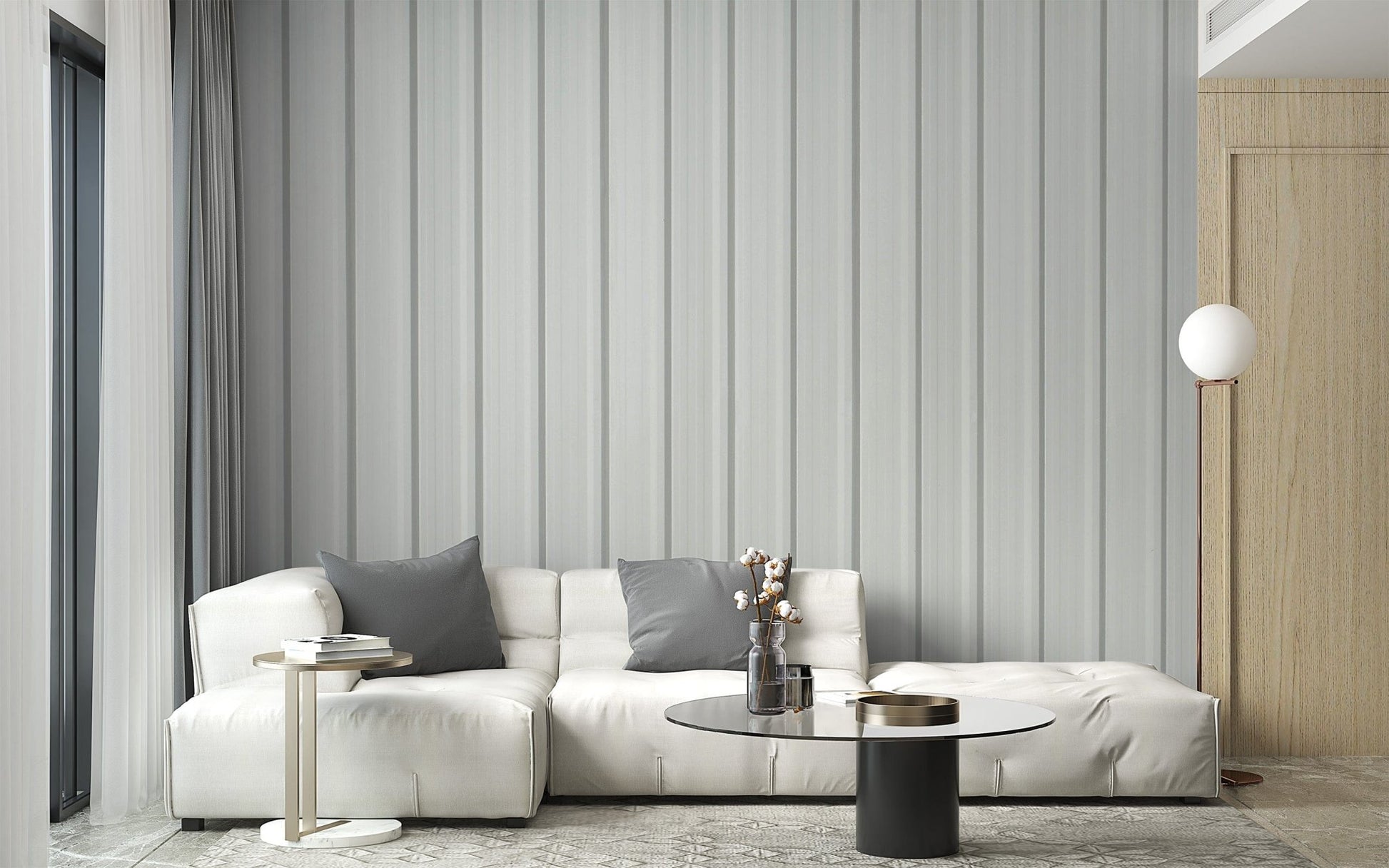 Industrial-style white corrugated metal wallpaper brick-03
