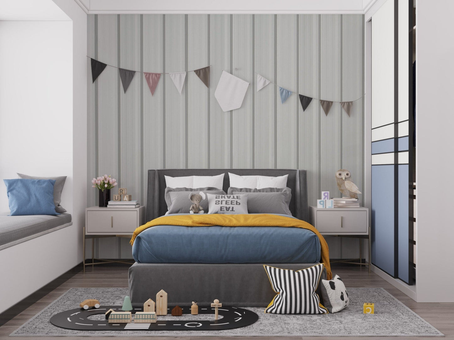 Modern white corrugated metal sheet wall mural brick-03
