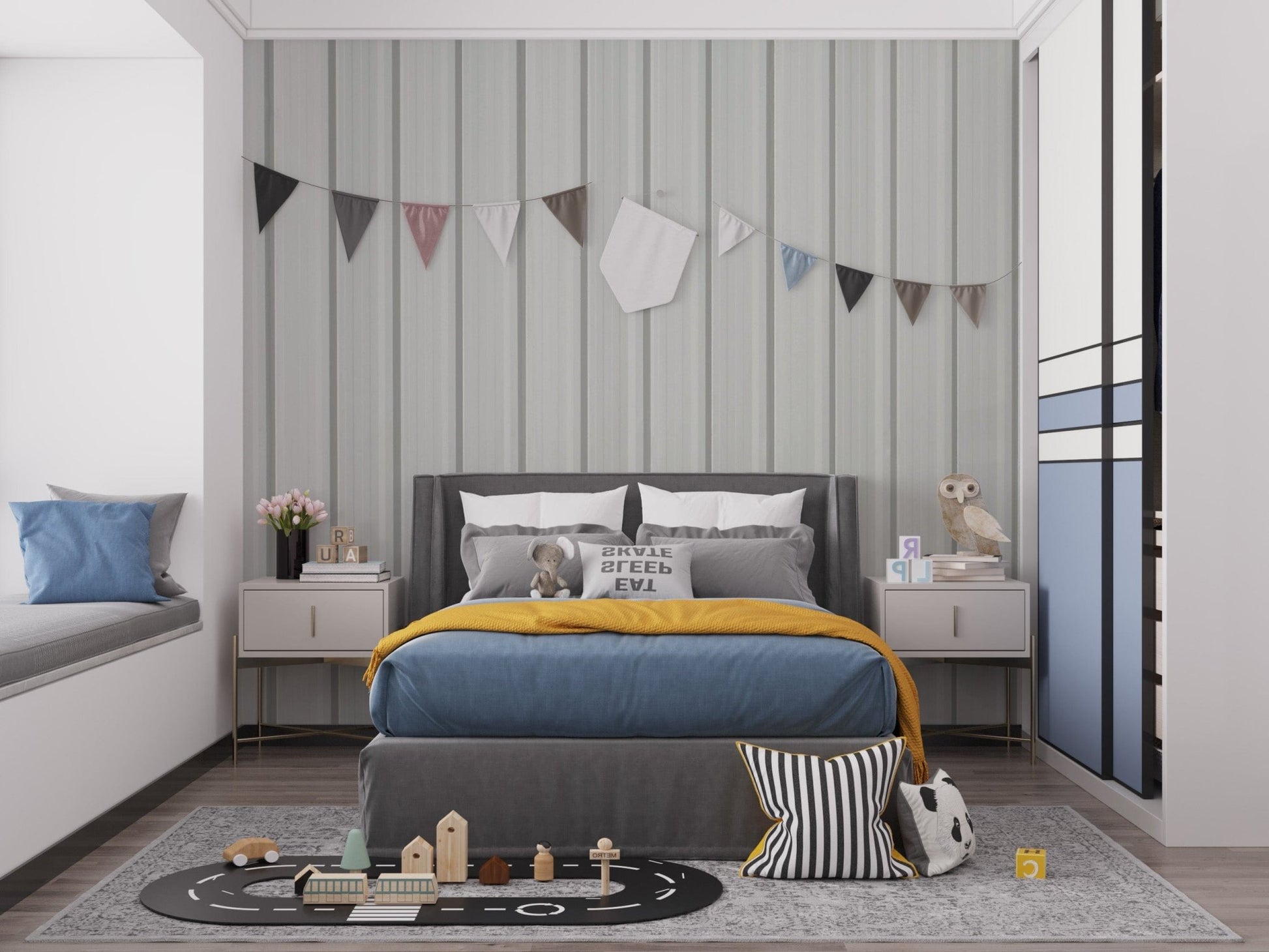 Modern white corrugated metal sheet wall mural brick-03
