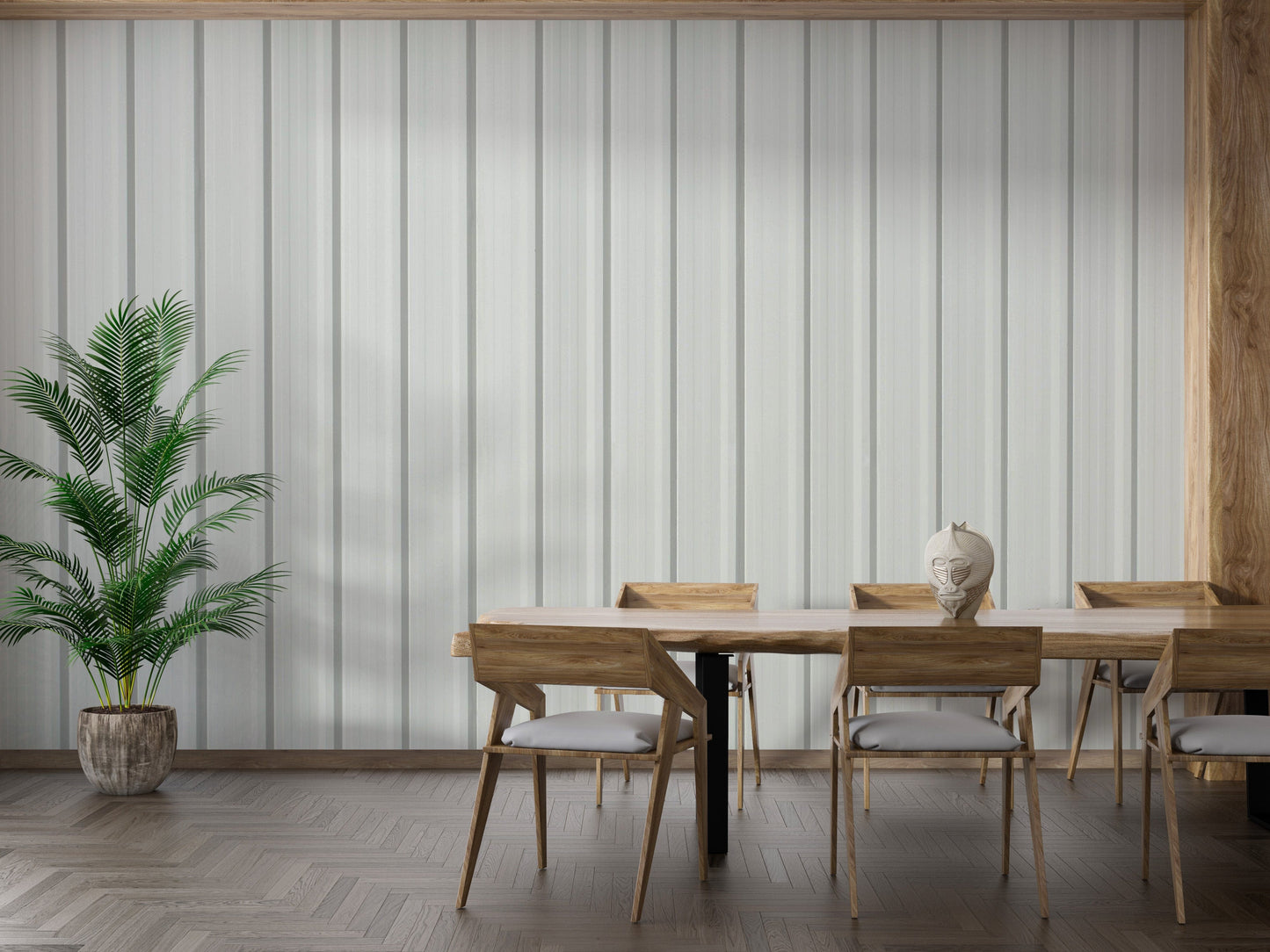 Minimalist white corrugated metal wallpaper for interiors
