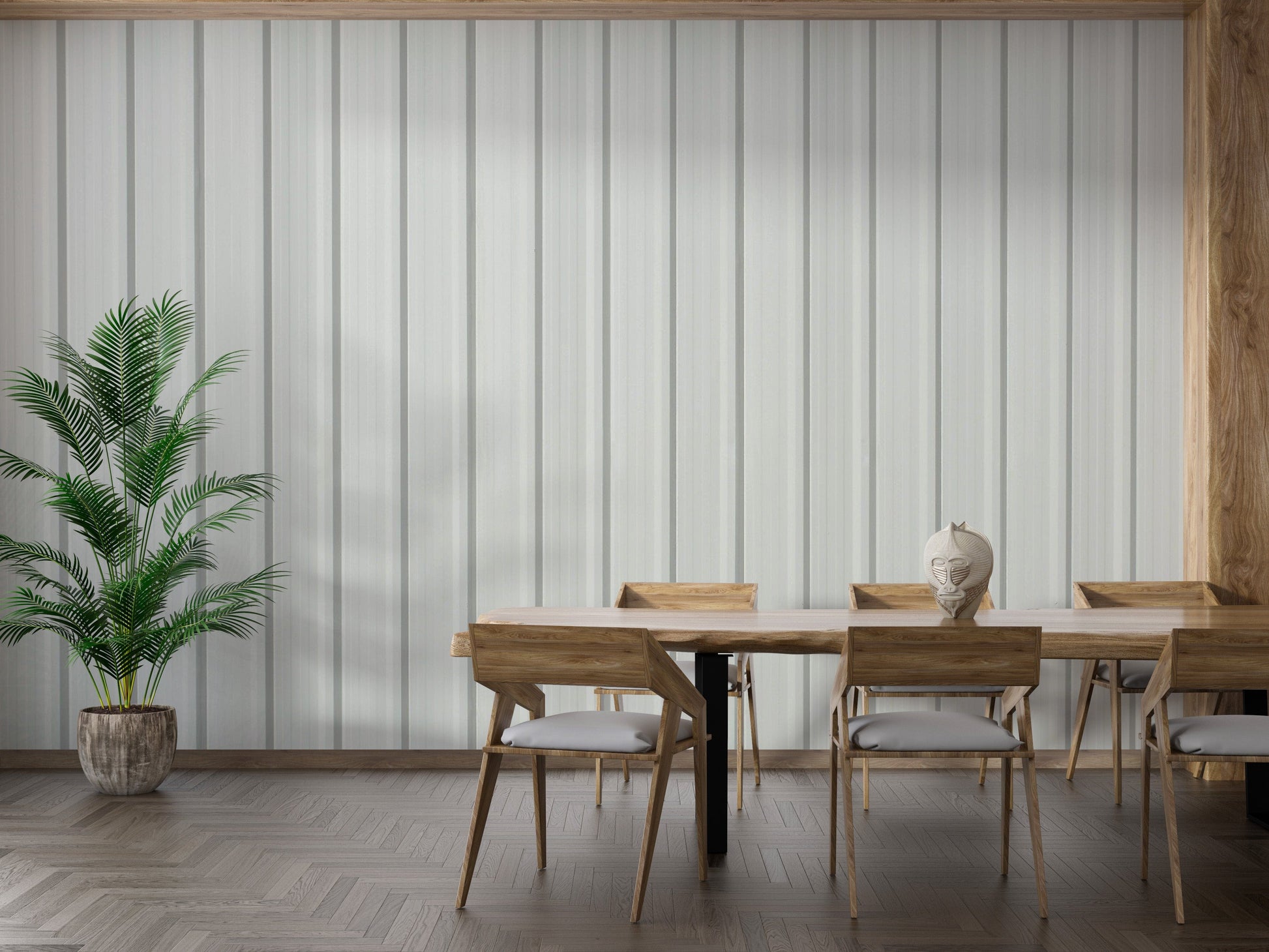 Minimalist white corrugated metal wallpaper for interiors
