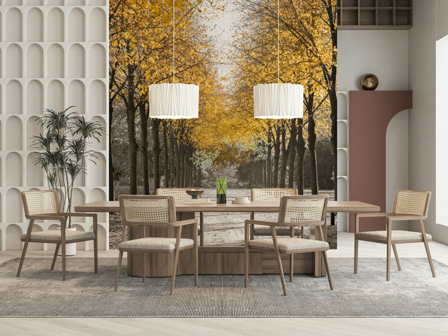 Art deco inspired white gold wallpaper for interiors.