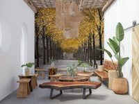 Textured white gold wall mural behind a contemporary sofa.