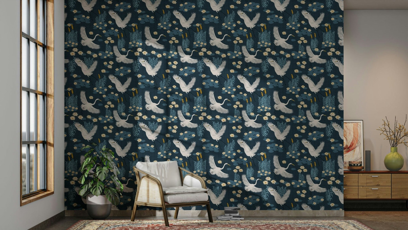 Cool-toned wallpaper featuring white birds in water

