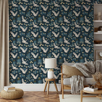 Lagoon-themed wallpaper with soft blue background

