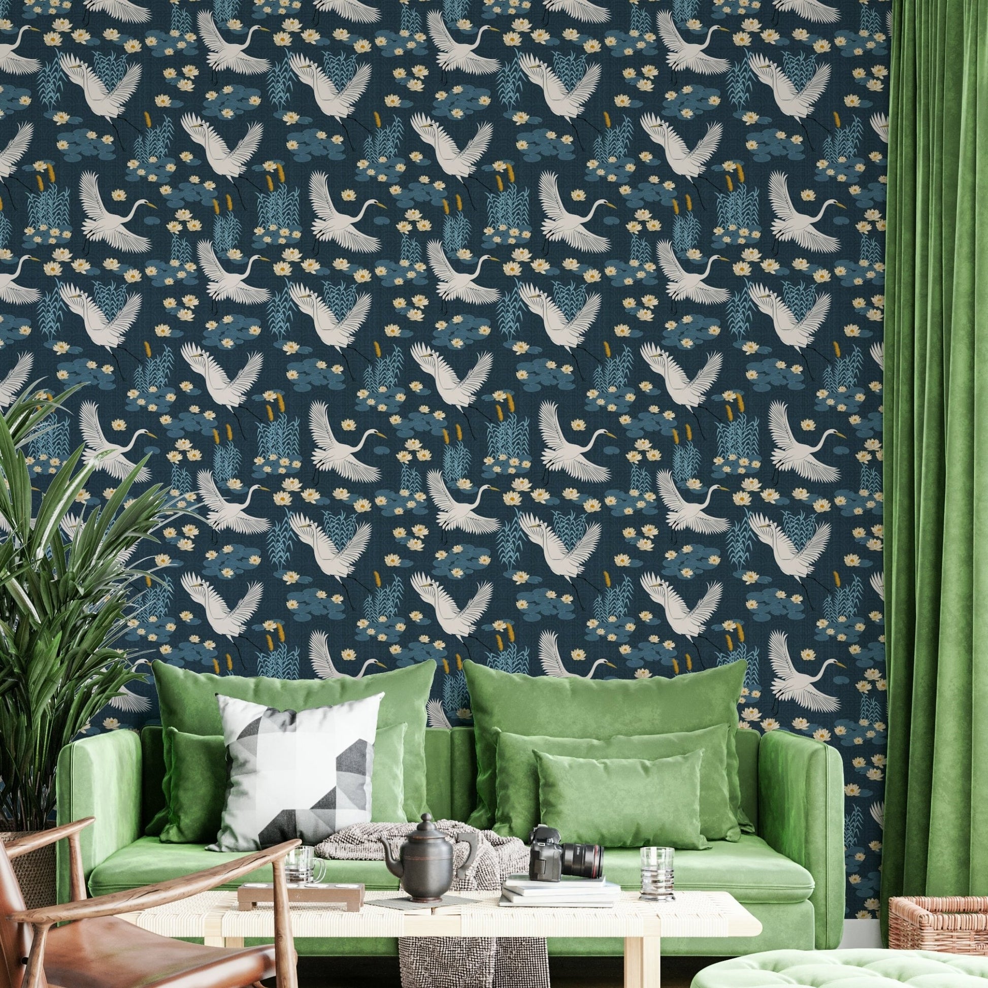 Elegant white herons wallpaper with blue waters

