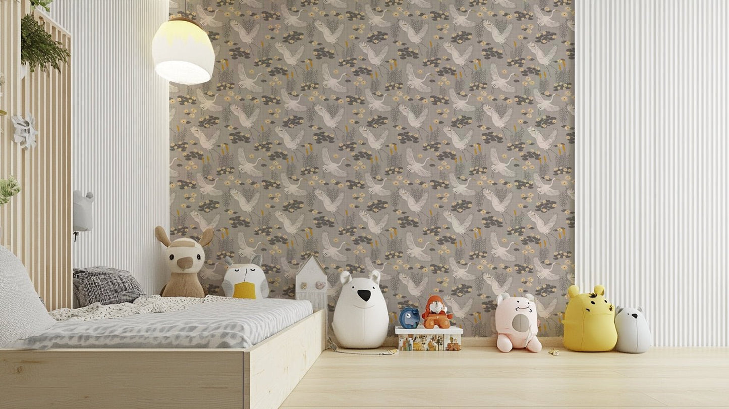 White Herons in the Lagoon Wallpaper with soft tones

