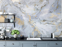 Golden Color Inclusion White Background Marble Wallpaper - Giffywalls