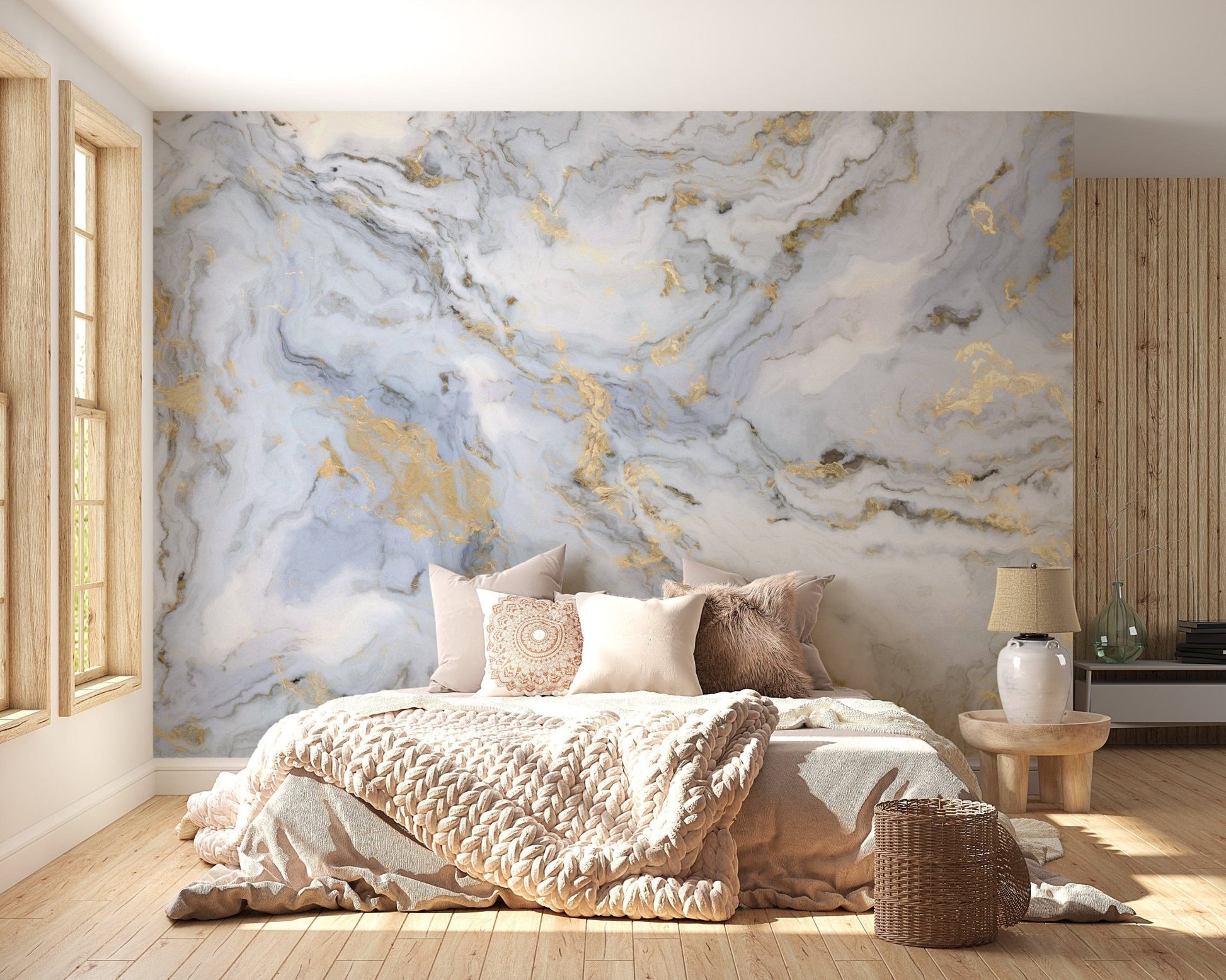 Golden Color Inclusion White Background Marble Wallpaper - Giffywalls