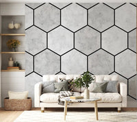 Modern living room featuring the White Marble Hexagon wall muralGD9513