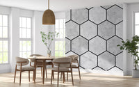 White Marble Hexagon wall mural creates a focal point in a Dining room GD9513