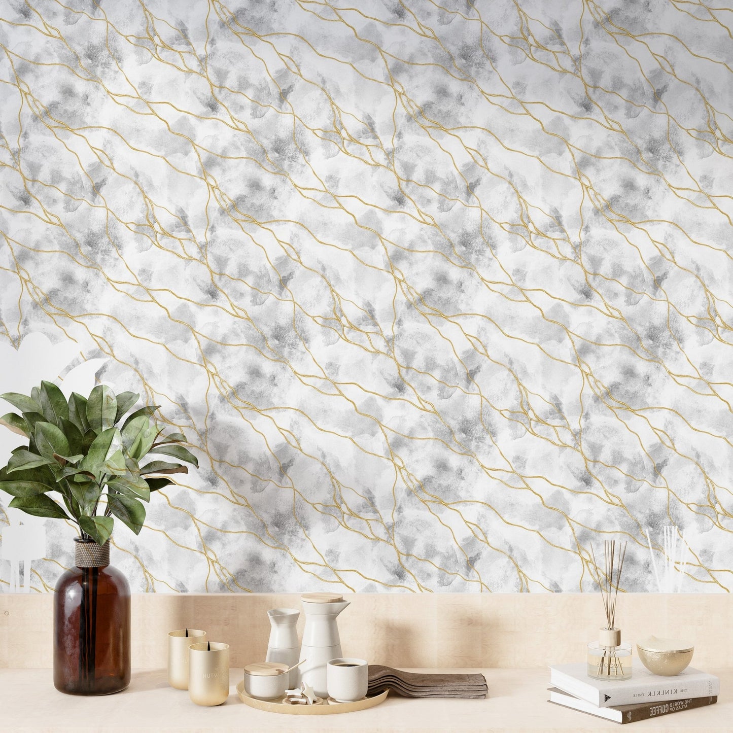 Marble wallpaper with golden streaks

