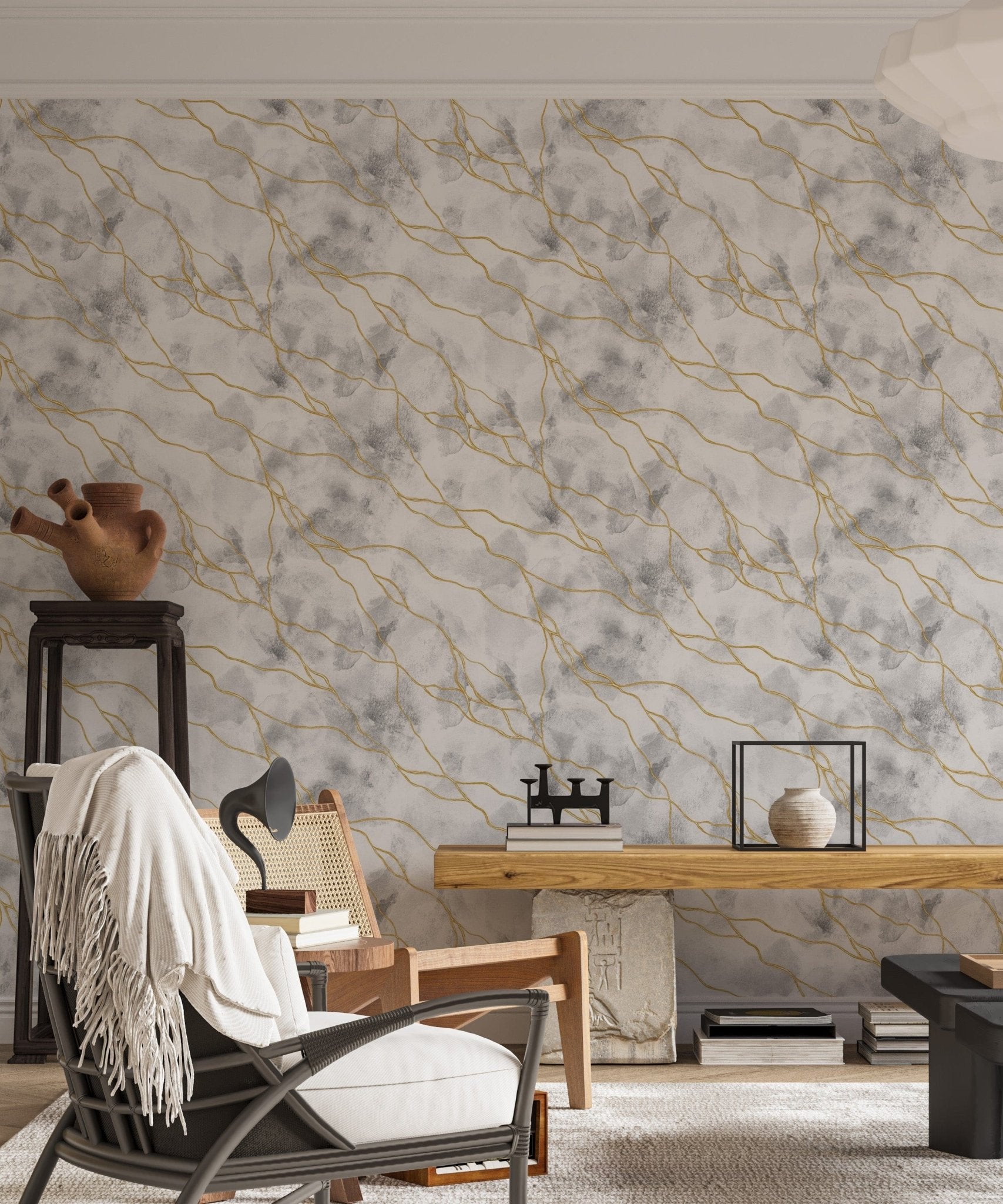 Golden vein marble pattern on white

