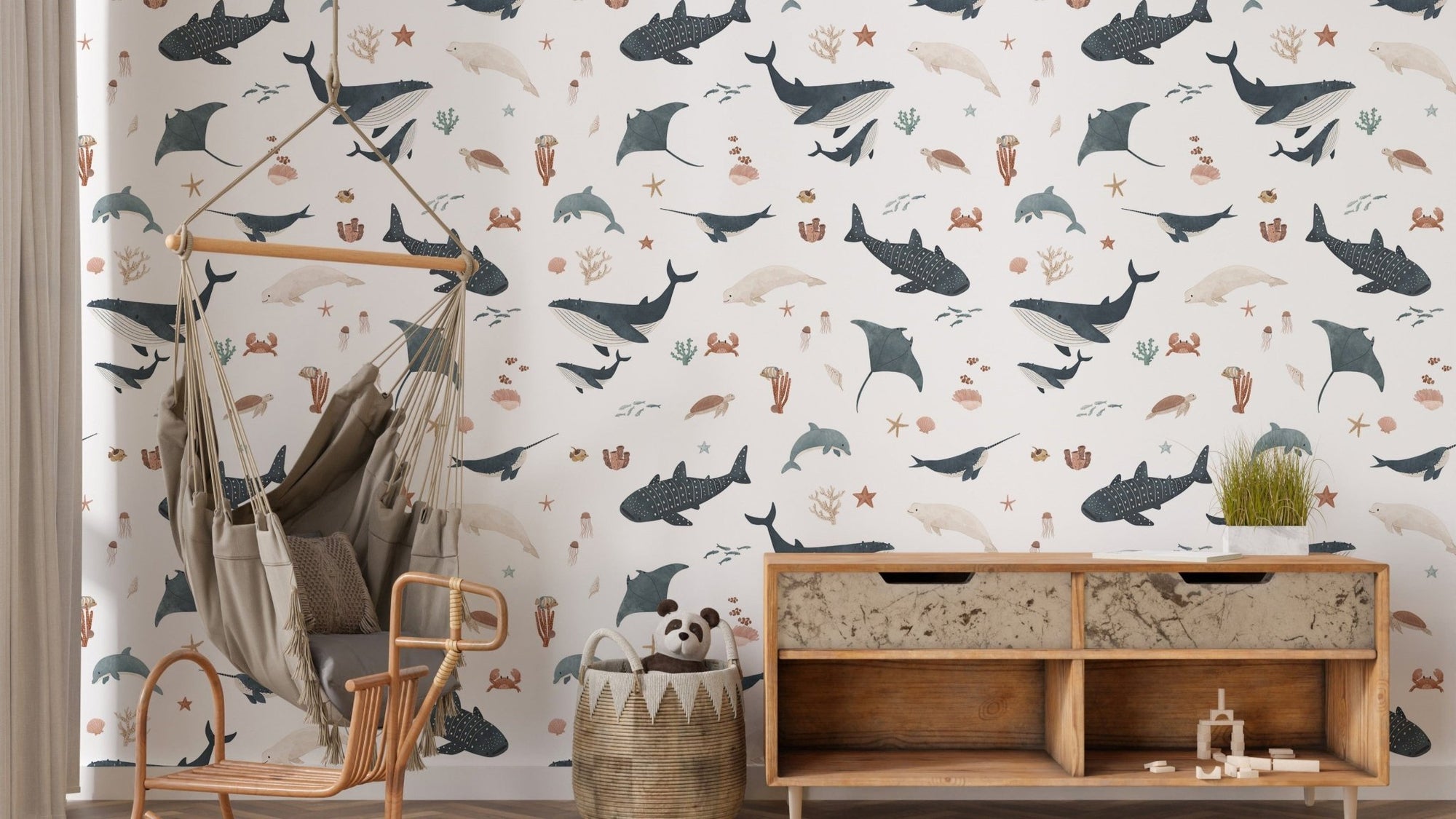 Tranquil white marine wallpaper design
 KB115