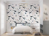 Whale and shark wallpaper for kids' room
