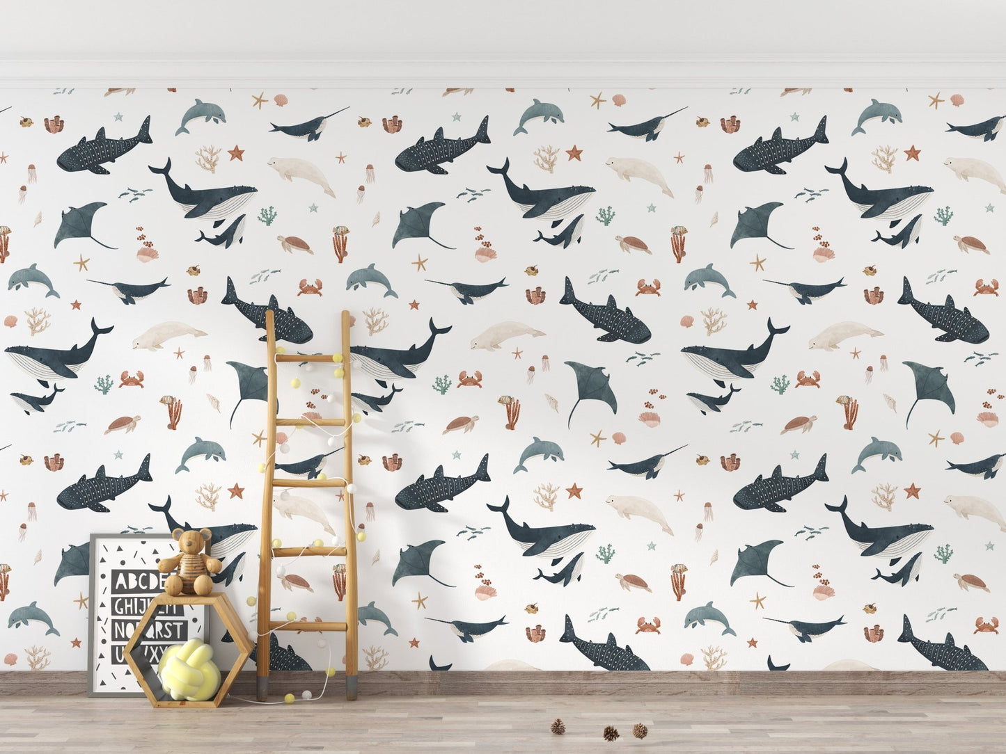 Watercolor ocean creatures wallpaper
