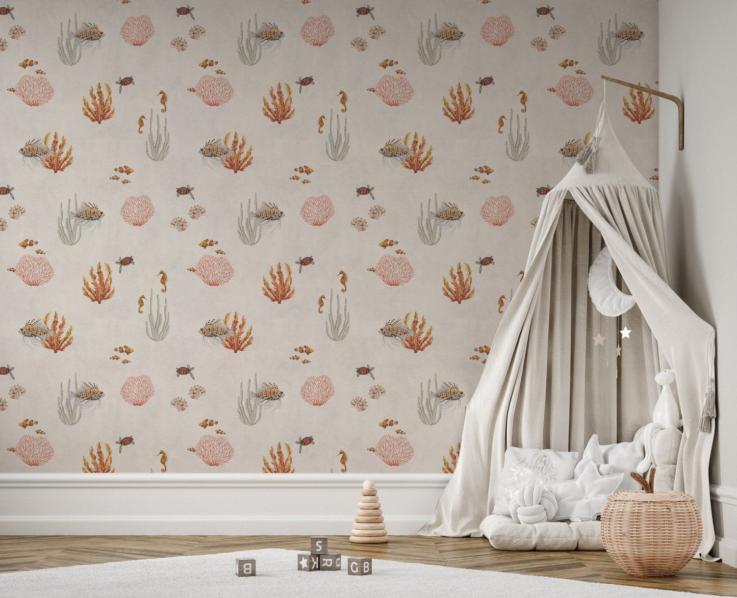 Clownfish and seahorse wallpaper mural
