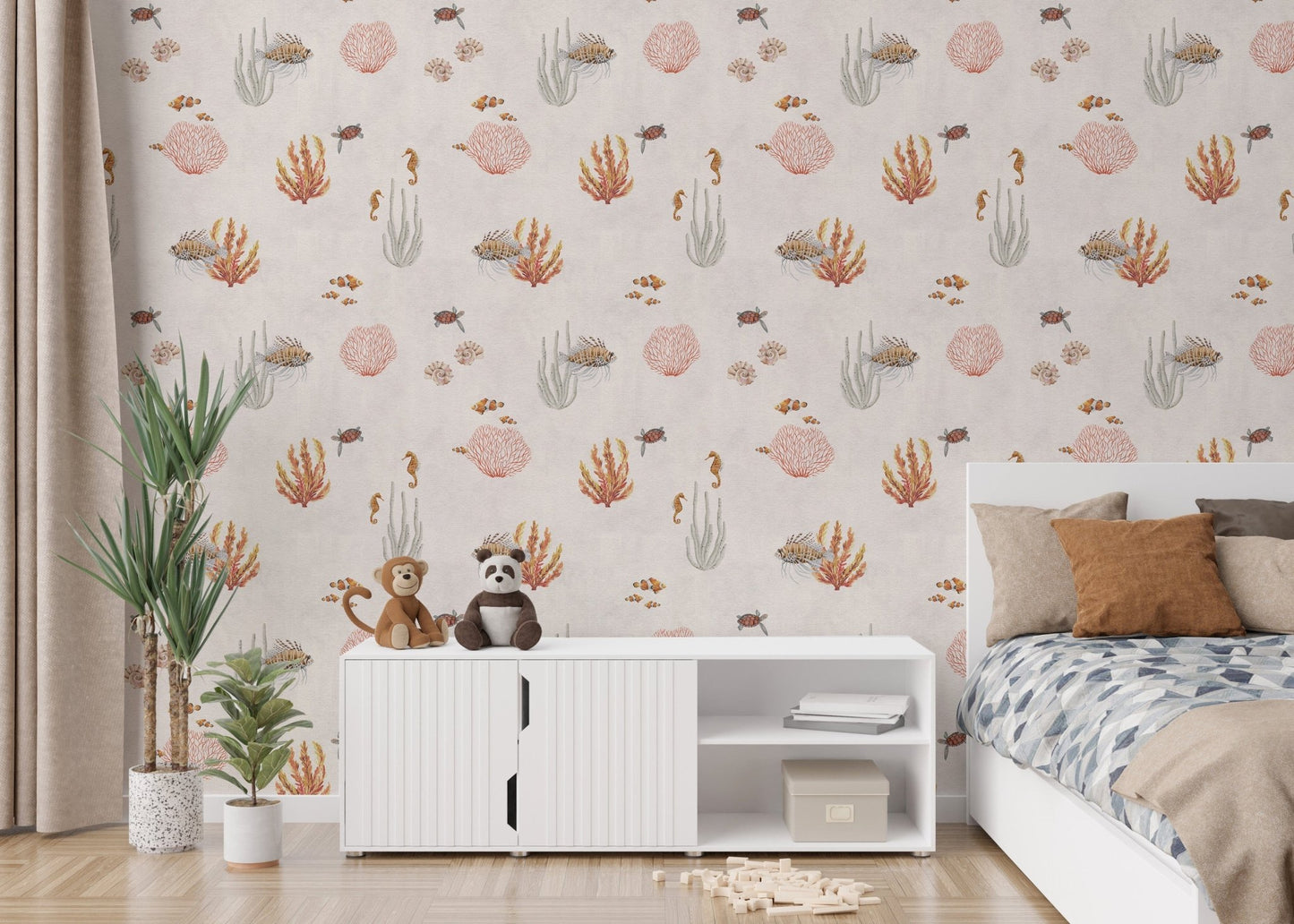 Beach-inspired coral reef wall mural
