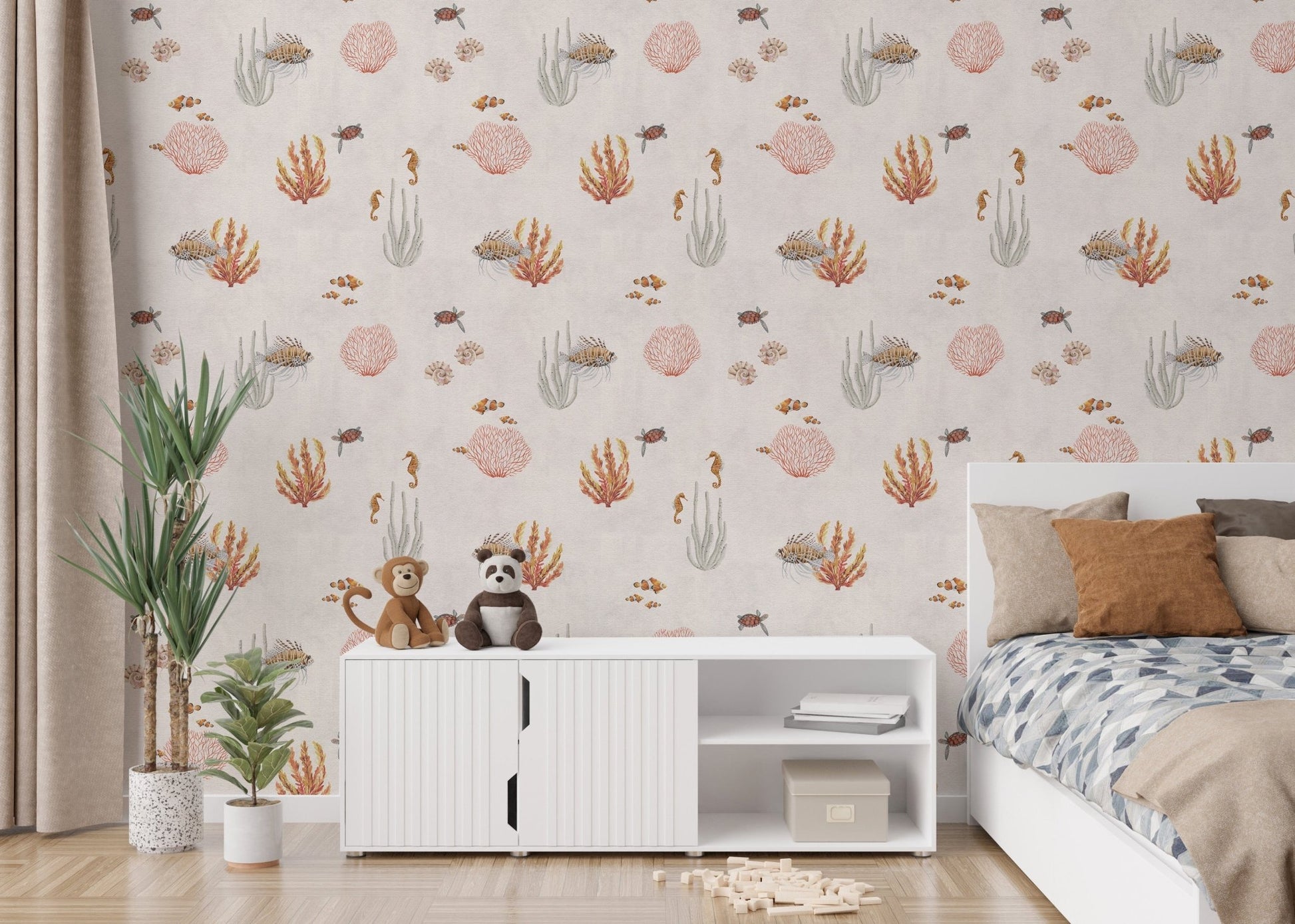Beach-inspired coral reef wall mural
