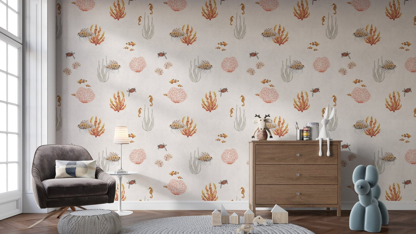 White oceanic wonders wallpaper mural
